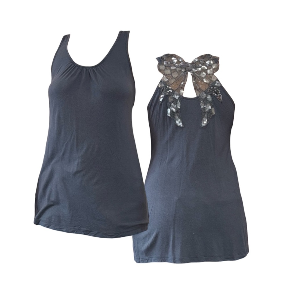 Kirra Charcoal Tank Top with Sequin Bow Back